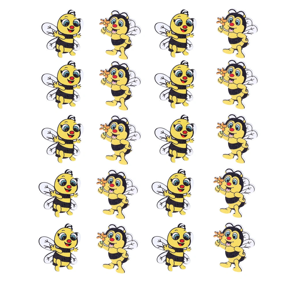 20pcs Wooden Buttons Bee Shape Cartoon Decorative Painted Button Clothing Accessories for Sewing Scrapbook