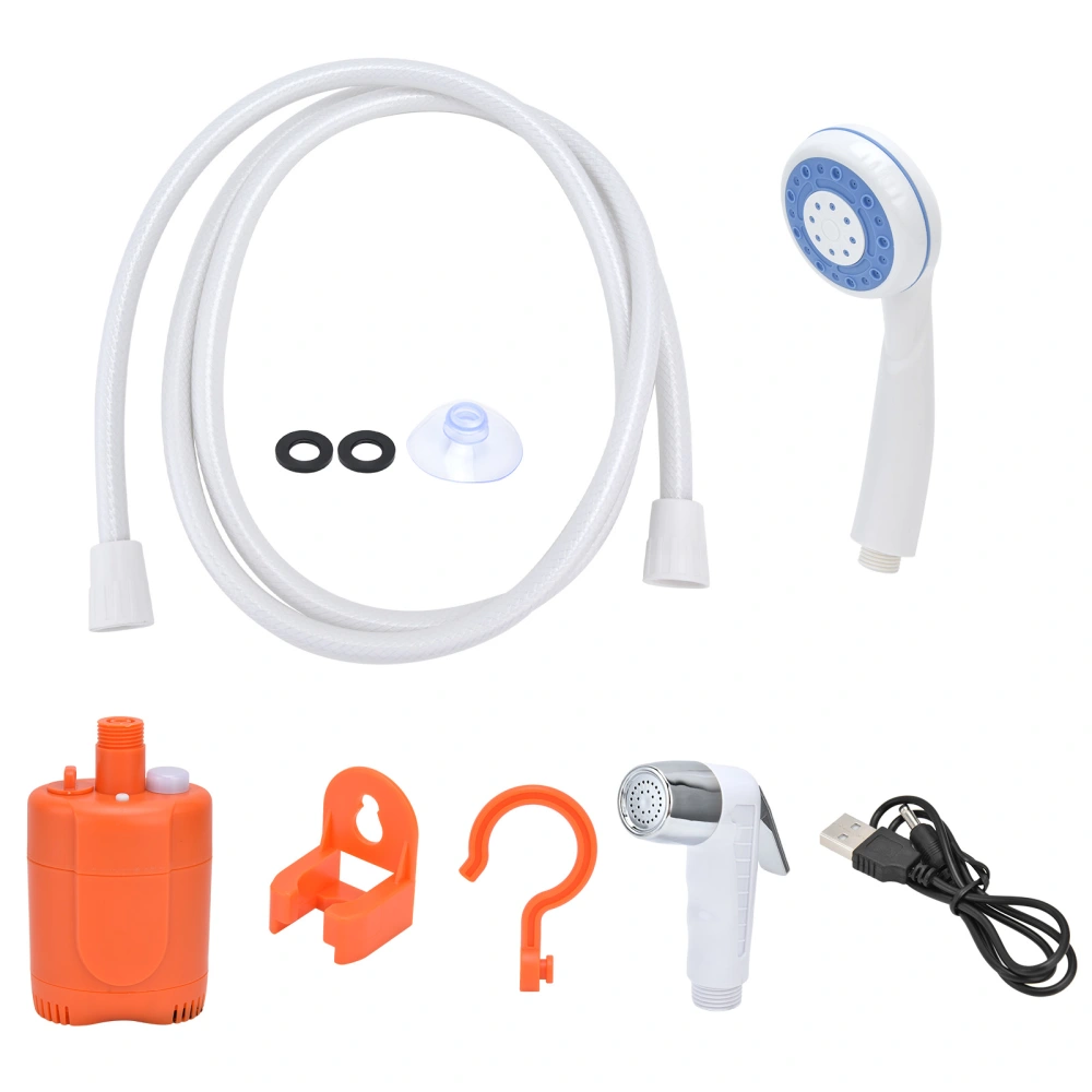 Portable Outdoor Shower Set Camping Shower Pump Handheld Sprayer for Hiking Traveling USB ChargingOrange