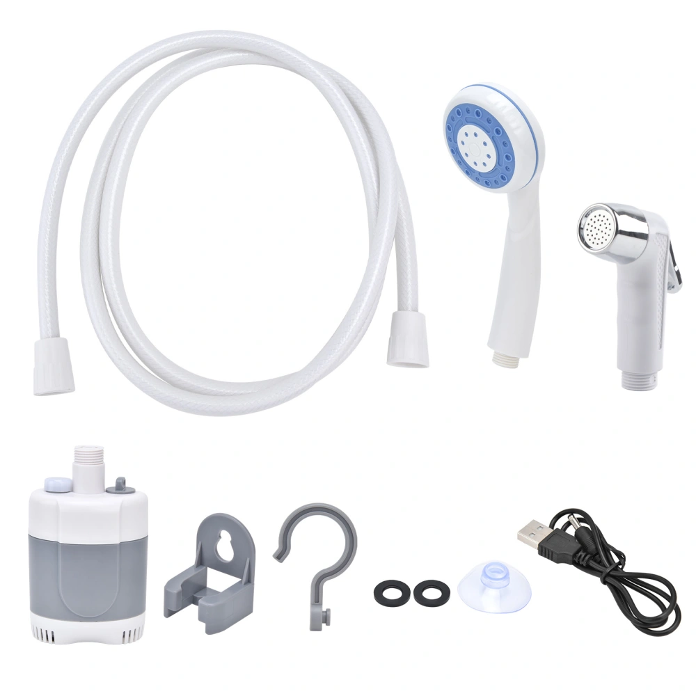 Portable Outdoor Shower Set Camping Shower Pump Handheld Sprayer for Hiking Traveling USB Charging(GrayWhite )