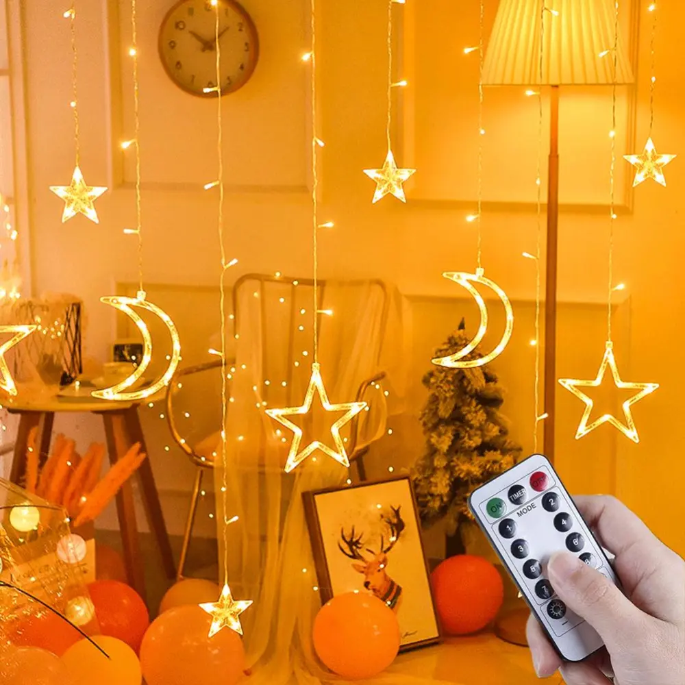 LED Curtain Light Star Moon Window Lights Waterproof Home Decoration Light String for Bedroom Living Room