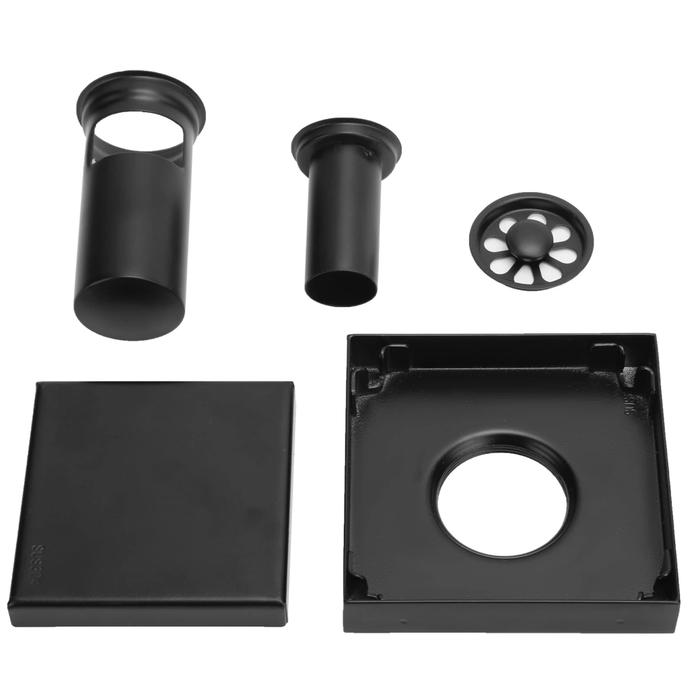 Floor Drain with Removable Cover SUS304 Stainless Steel Square Drain Set 10x10cm Black