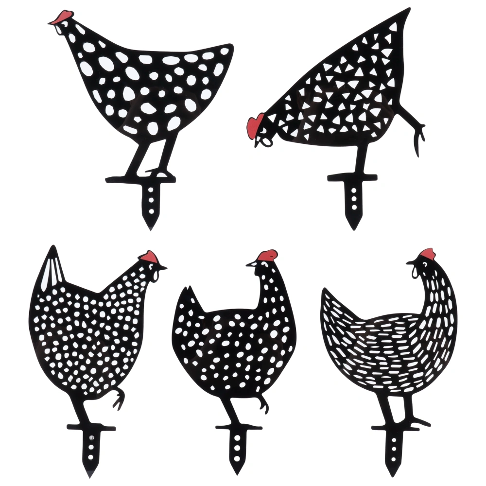 5Pcs Chicken Stakes Set Acrylic Animal Shape Statues Decoration for Garden Yard Black