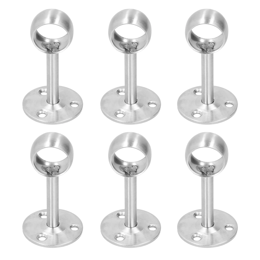 6Pcs Flanged Socket Stainless Steel Curtain Rod Brackets Wardrobe Pole Holder Hardware Fitting(22 AllPass )