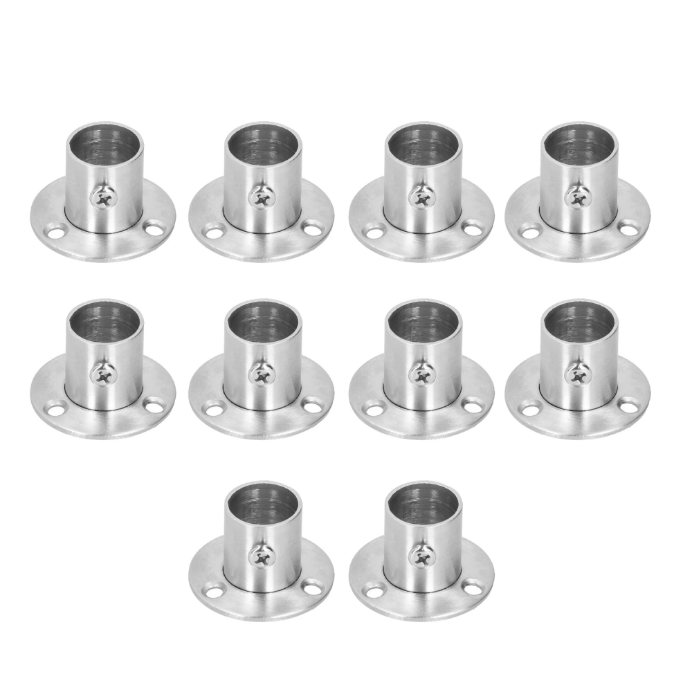 10Set Flanged Holder Base Thicken Stainless Steel Closet Rod Tube Bracket HardwaresΦ19