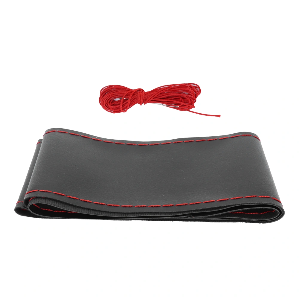 Universal Steering Wheel Cover with Needle Thread Protector for External Diameter of 3738cm(Black Red Thread )