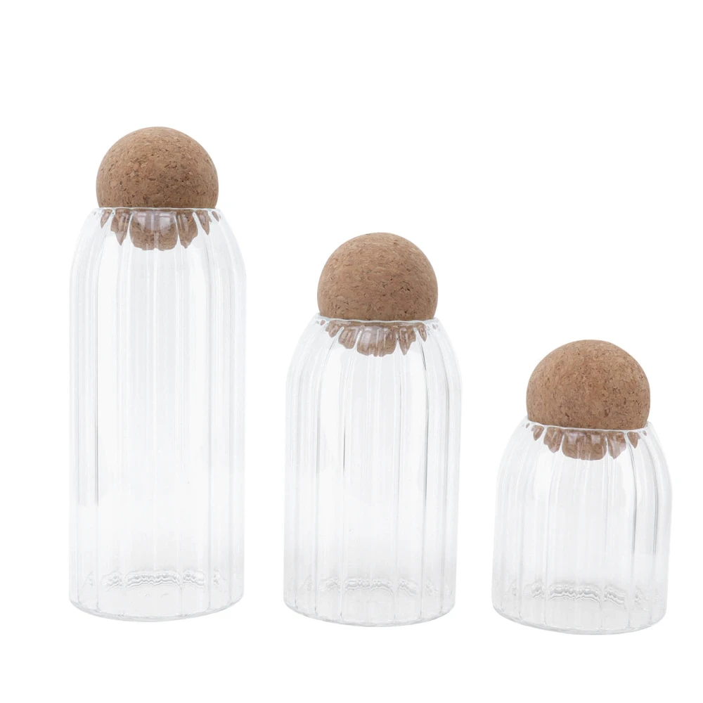 3Pcs Glass Jars with Ball Cork Transparent Sealing Storage Container for Tea Coffee Cereals