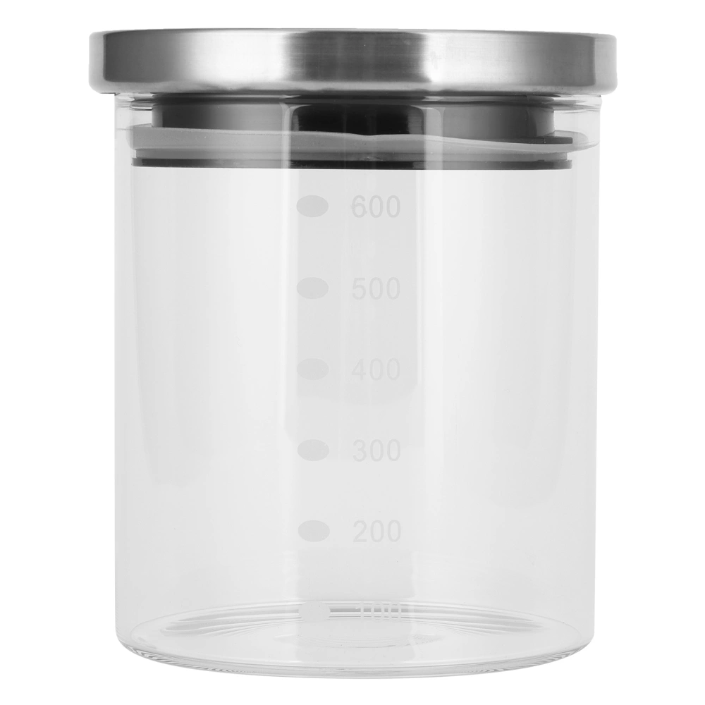 Food Storage Container with Stainless Steel Lid and Graduation Line Kitchen Sealed Jar for Home600ml