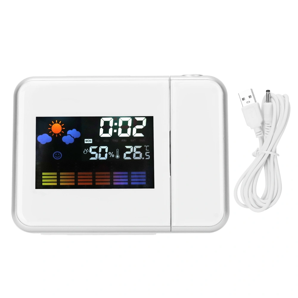 Indoor Projection LED Clock Thermometer Hygrometer Weather Forecast Snooze Perpetual CalendarWhite