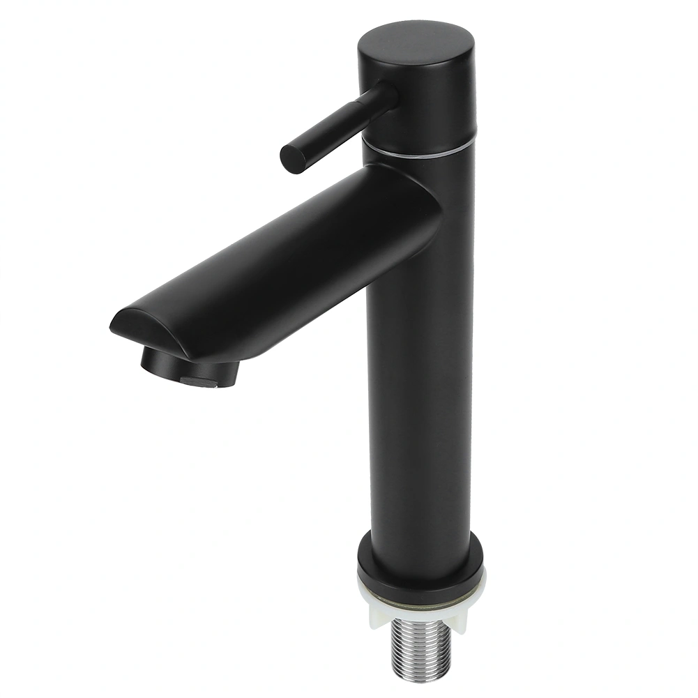 G1/2in Stainless Steel Washbasin Single Cold Faucet Water Tap for Bathroom Toilet BlackStraight Type (Without Tube)