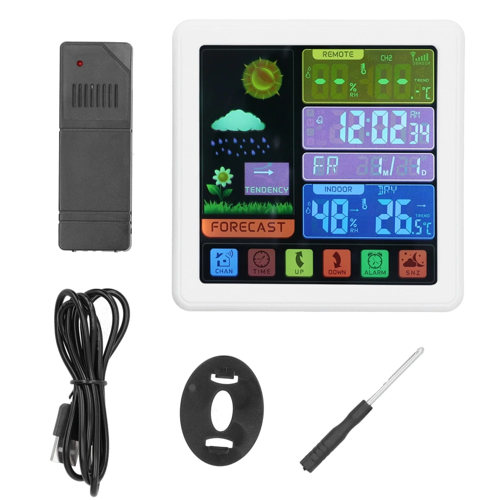 Wireless Weather Clock Digital Thermometer Hygrometer with Touch Screen for Home Use USB 5V