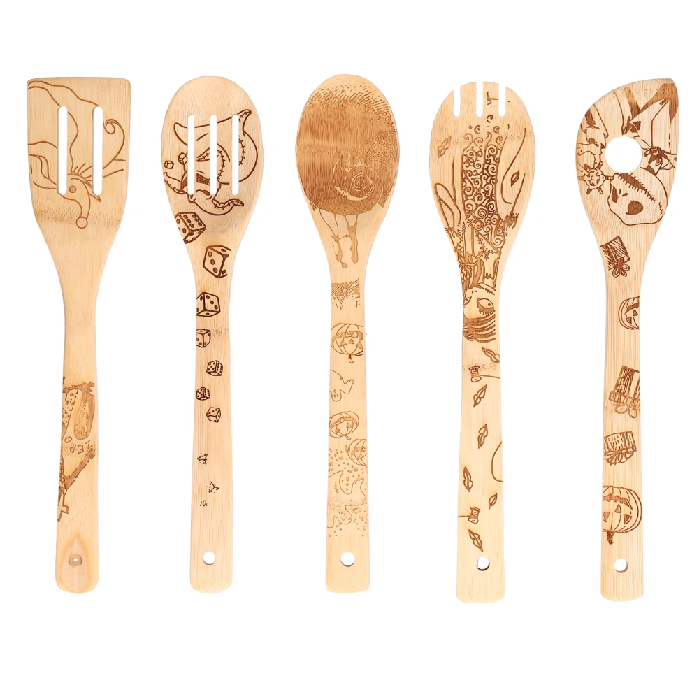 Bamboo Wooden Spoons Personalized Graffiti Slotting Spoon Scratch Resistant High Temperature Resistance Cooking Shovel