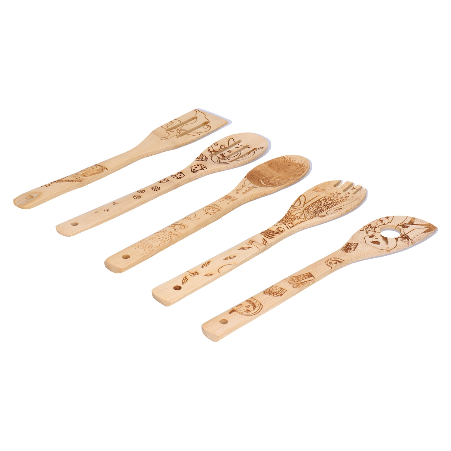 Bamboo Wooden Spoons Personalized Graffiti Slotting Spoon Scratch Resistant High Temperature Resistance Cooking Shovel