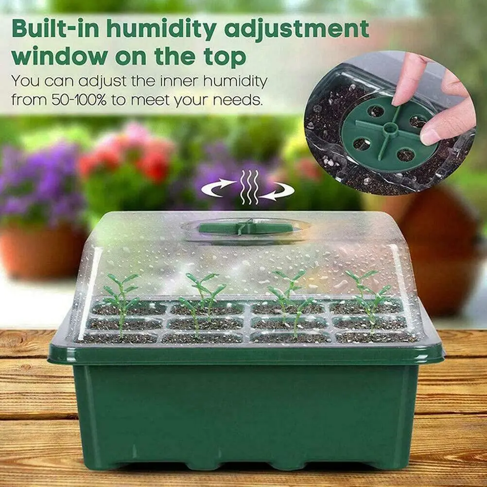 12 Hole Seedling Tray Seed Starter Tray Greenhouse Grow Trays Humidity Adjustable Plant Starter Kit with Dome and Base
