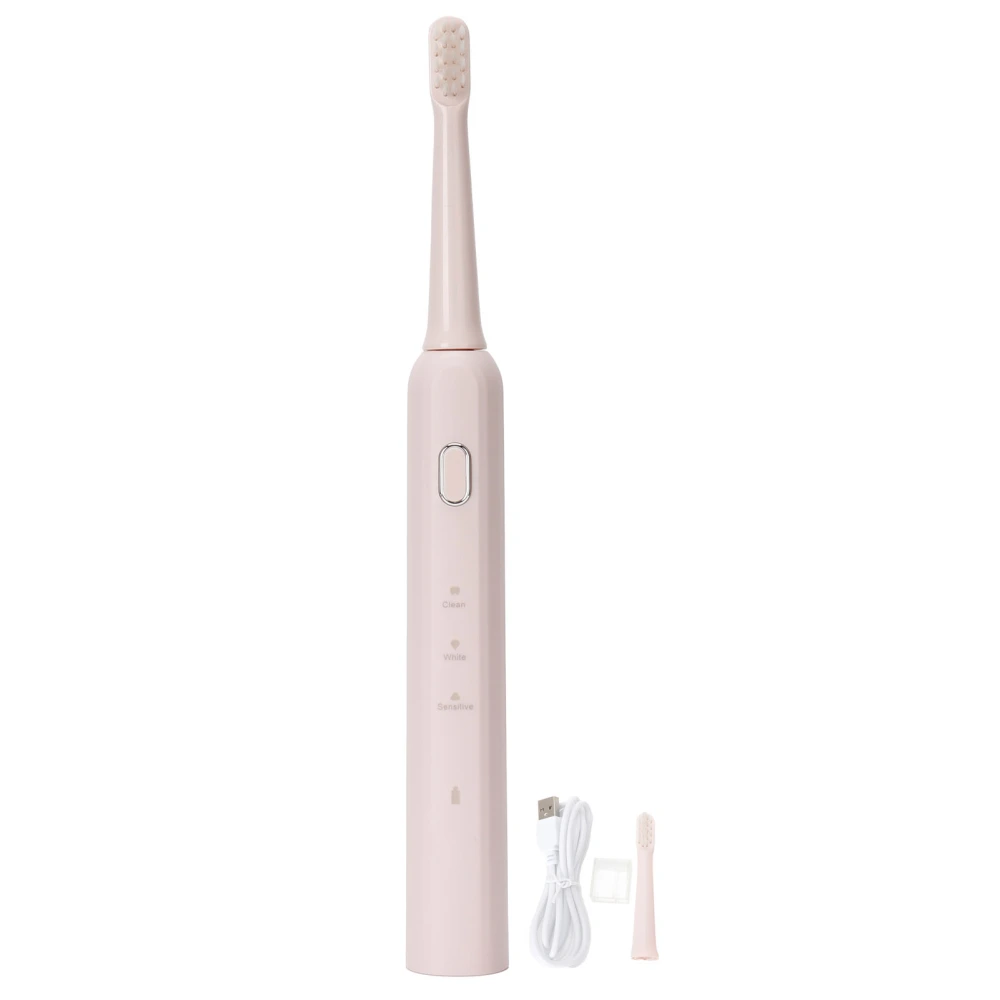 Ultrasonic Electric Toothbrushes 3 Modes USB Rechargeable Battery 2 Toothbrush Heads IPX7 Waterproof with Smart Timer for AdultPink