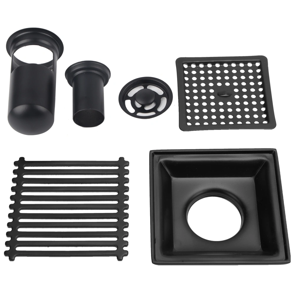 Floor Drain with Removable Cover Grille Square Shaped Shower Drain 10x10cm Black