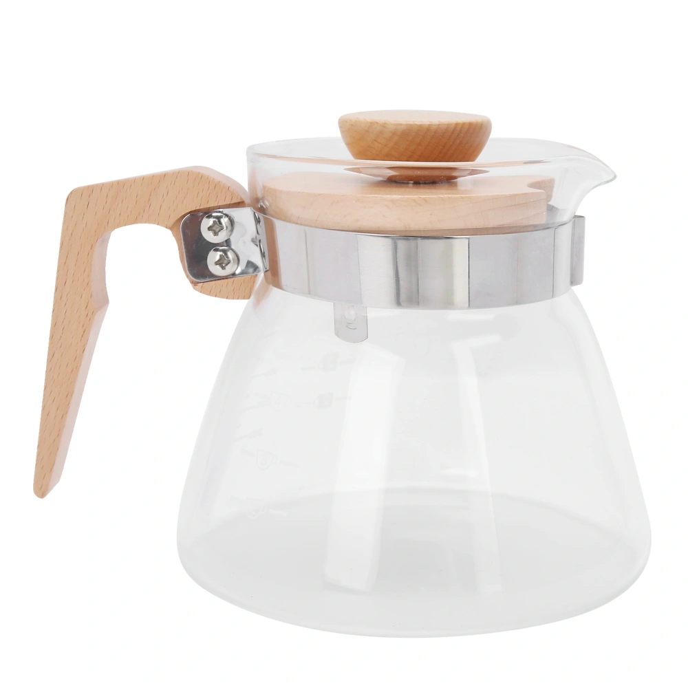 Pour Over Coffee Maker 600ml Glass Coffee Server Pot with Wooden Handle Lid for Home Office