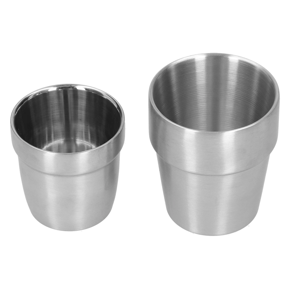 2pcs Stainless Steel Double Wall Cups Restaurant Beer Mug Water Coffee Cup (180ml 300ml)