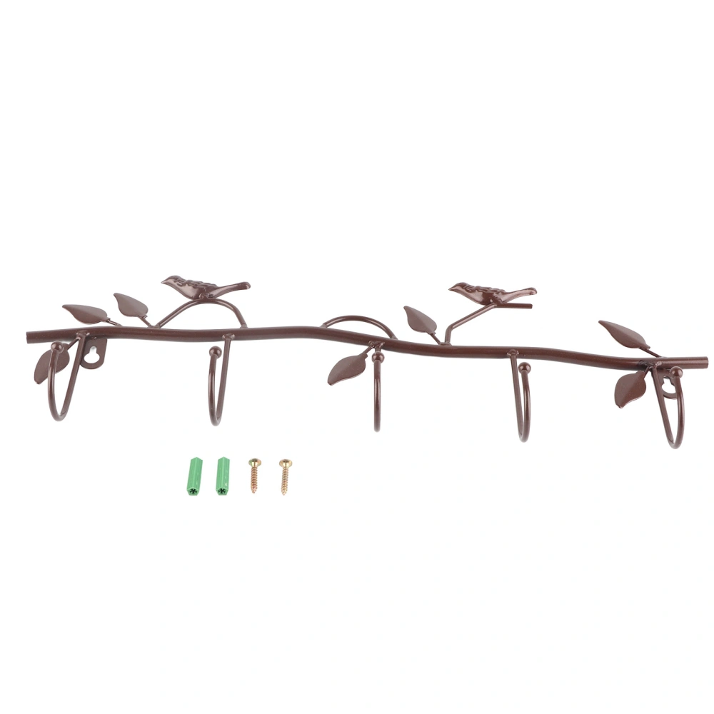 Wall Mount Hook Iron Material Durable Hook with Leaf Bird Decor for Clothes Hats Keys Coats Towels