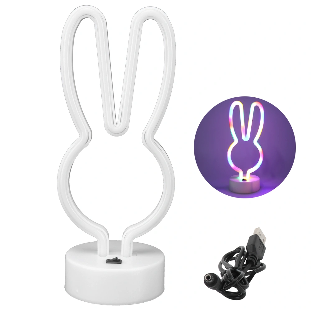 Rabbit Shape LED Neon Light Colorful Bedside Lamp for Birthday Party Decor USB/Battery Powered