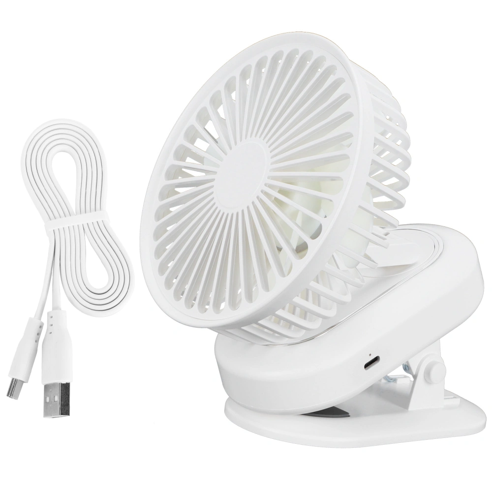 3‑Gears Portable Electric Fan Fully Automatic Shaking Head Electric Fan USB Charging for SummerWhite