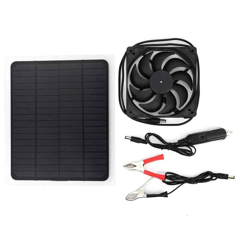 10W 12V Solar Panel Power Generation Board Battery Charging USB Output Pet Exhaust Fan Set