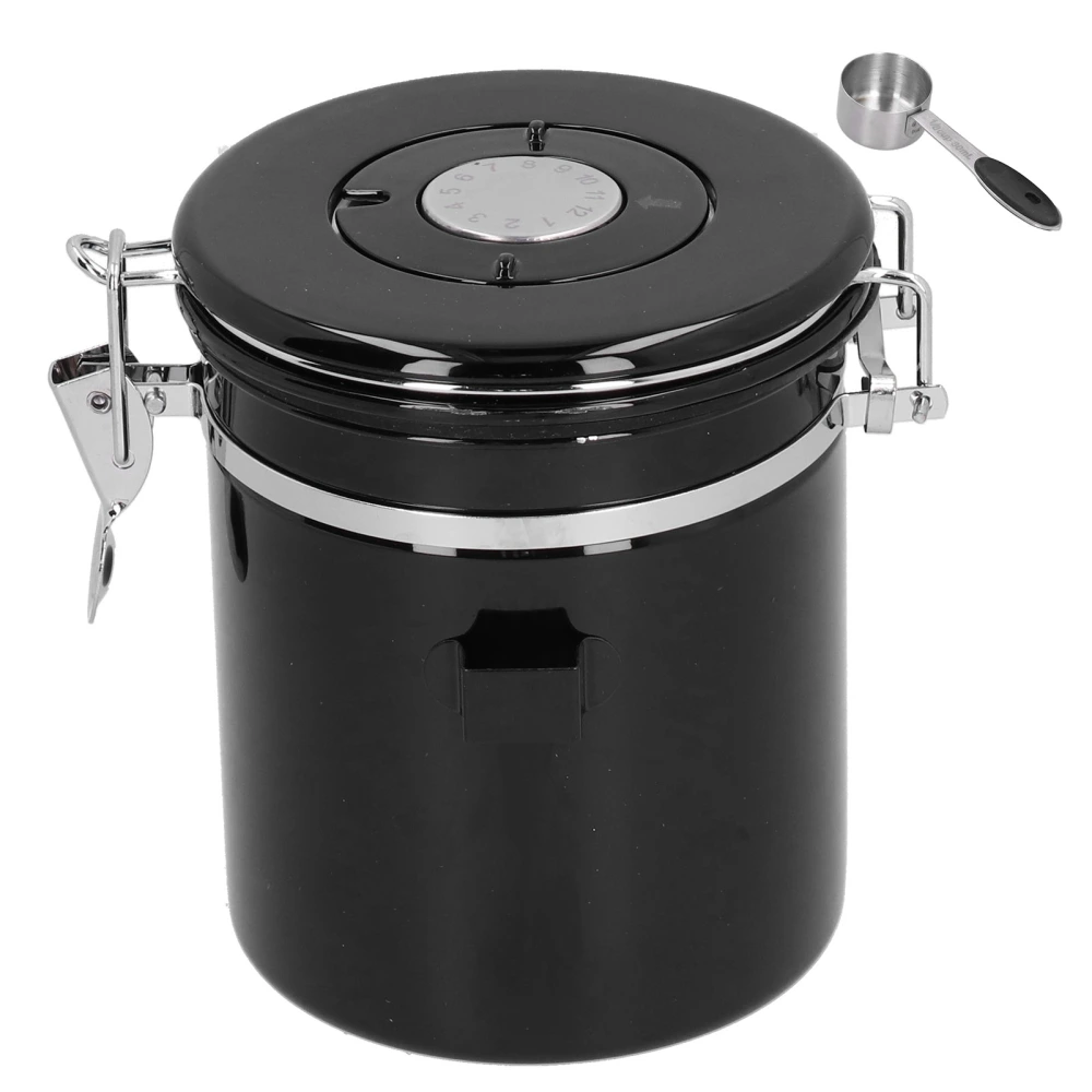 Coffee Beans Sealing Jar Canister Container with Exhaust Valve Spoon for Home KitchenBlack