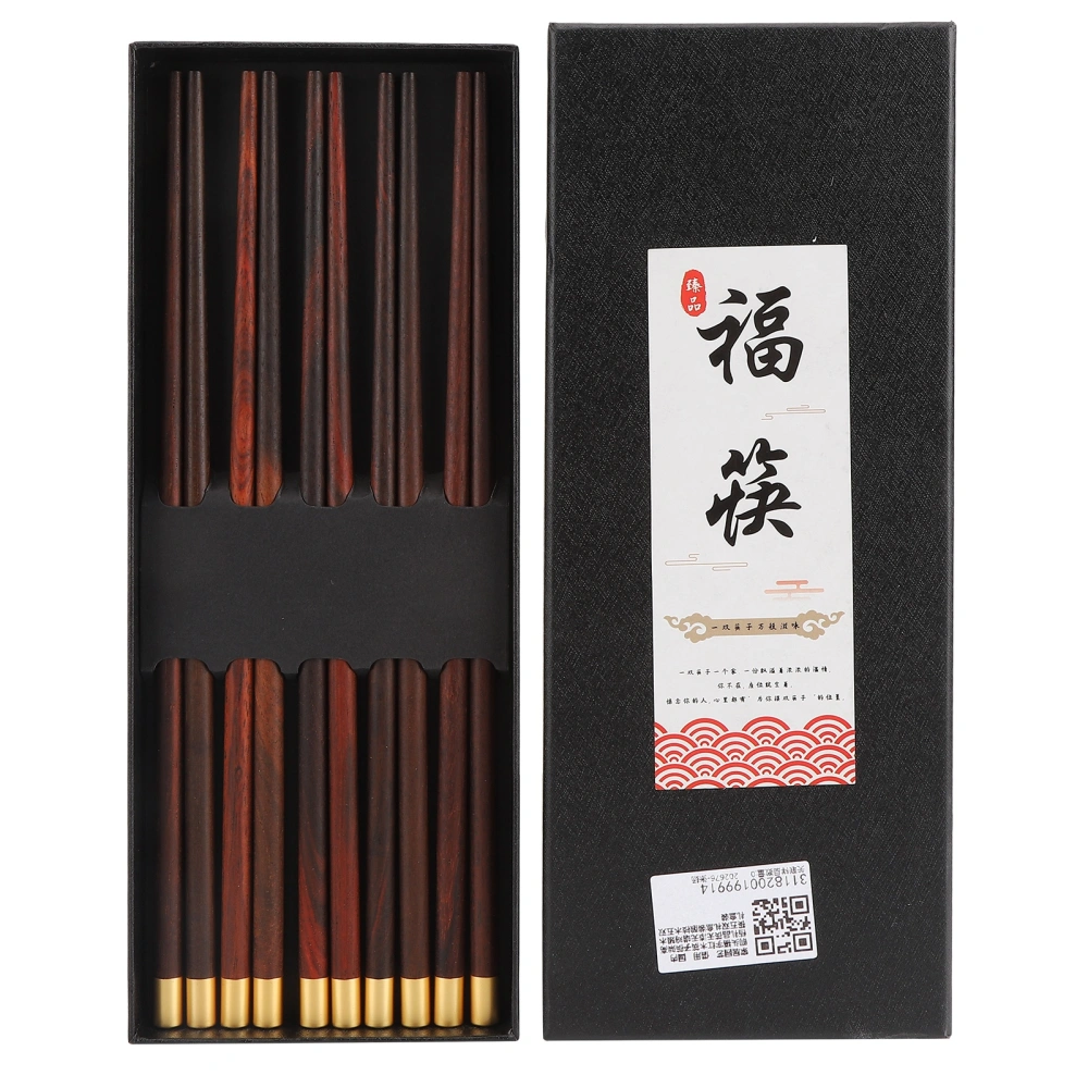 5 Pairs Chinese Style Wooden Chopsticks Set Safe Handcrafted Tableware Gift for Family FriendsDalbergia Cochinchinensis