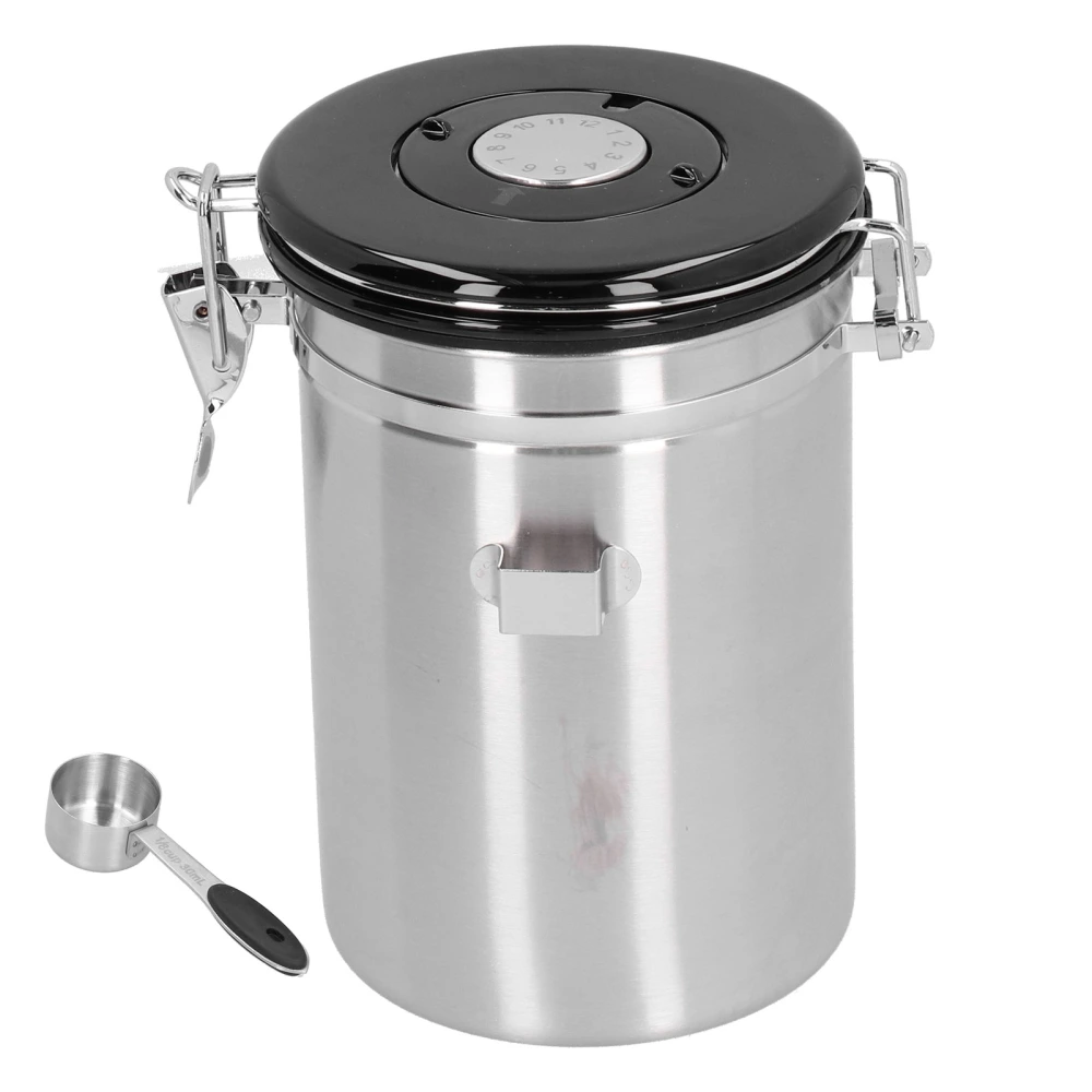 Coffee Beans Canister with Exhaust Valve Stainless Steel Storage Sealing Container with SpoonSilver