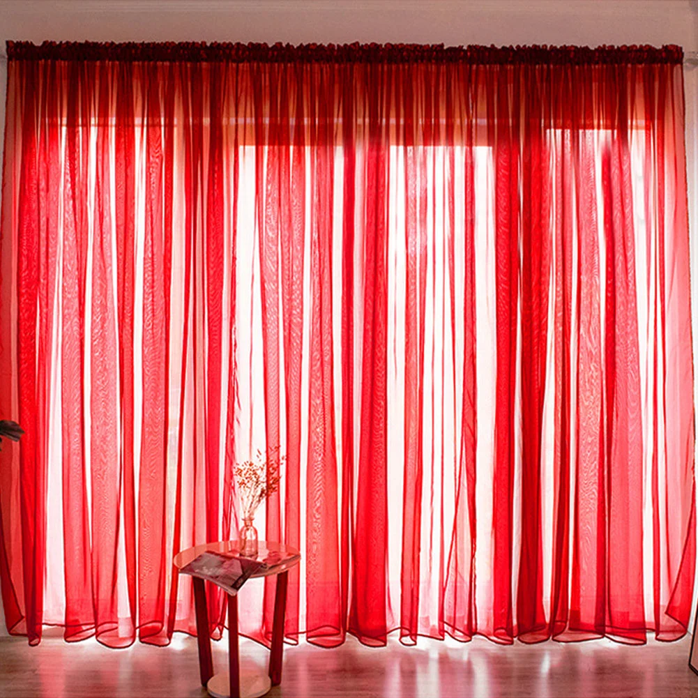 Simple Style Polyester Window Voile Tulle Curtain Sheer Panels Bedroom Living Room DecorRed 1x2.7m