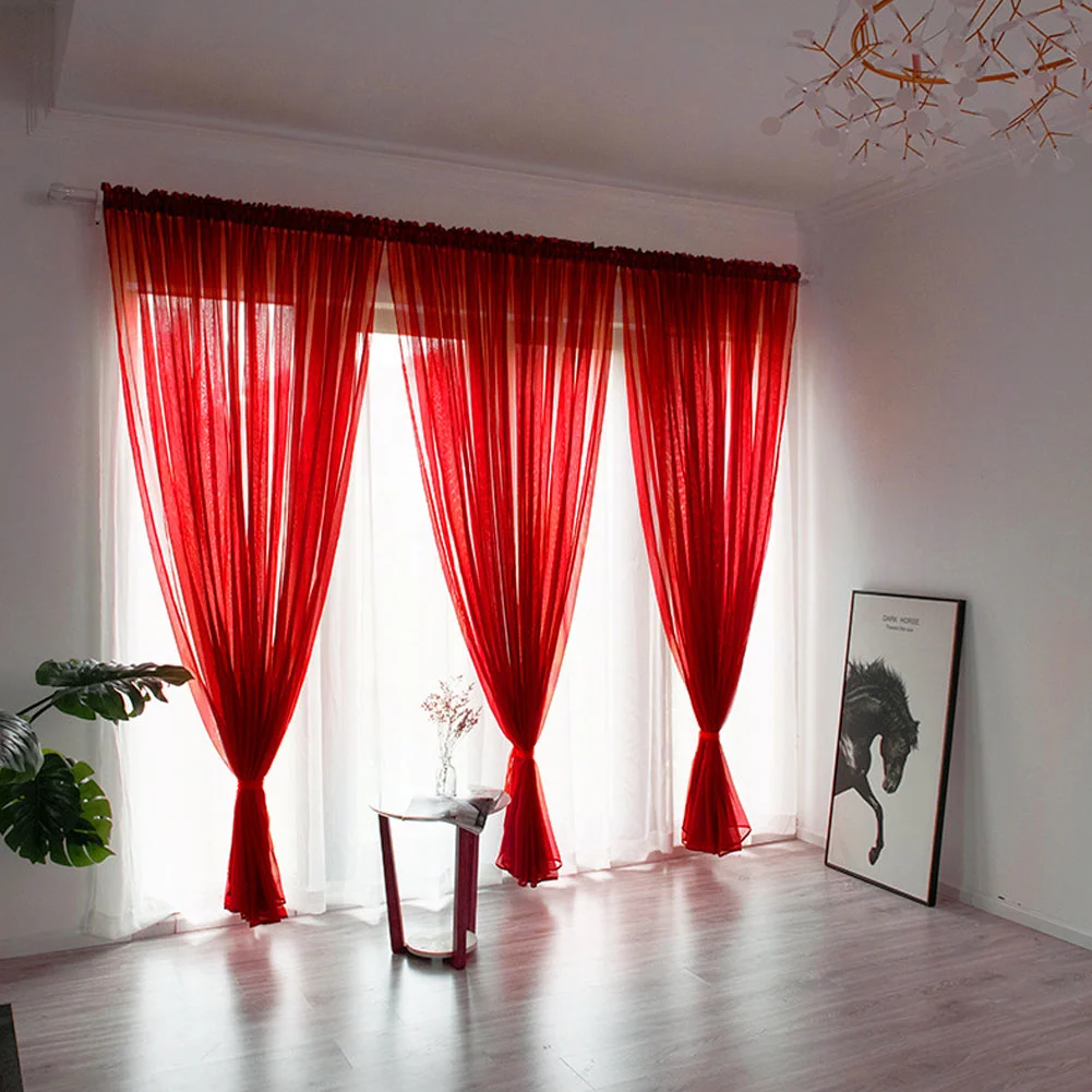 Simple Style Polyester Window Voile Tulle Curtain Sheer Panels Bedroom Living Room DecorRed 1x2.7m