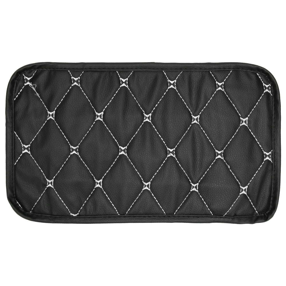 Armrest Box Mat Waterproof Dustproof PU Leather Mat Storage Box Cover Pad for Car UseWhite Line On Black