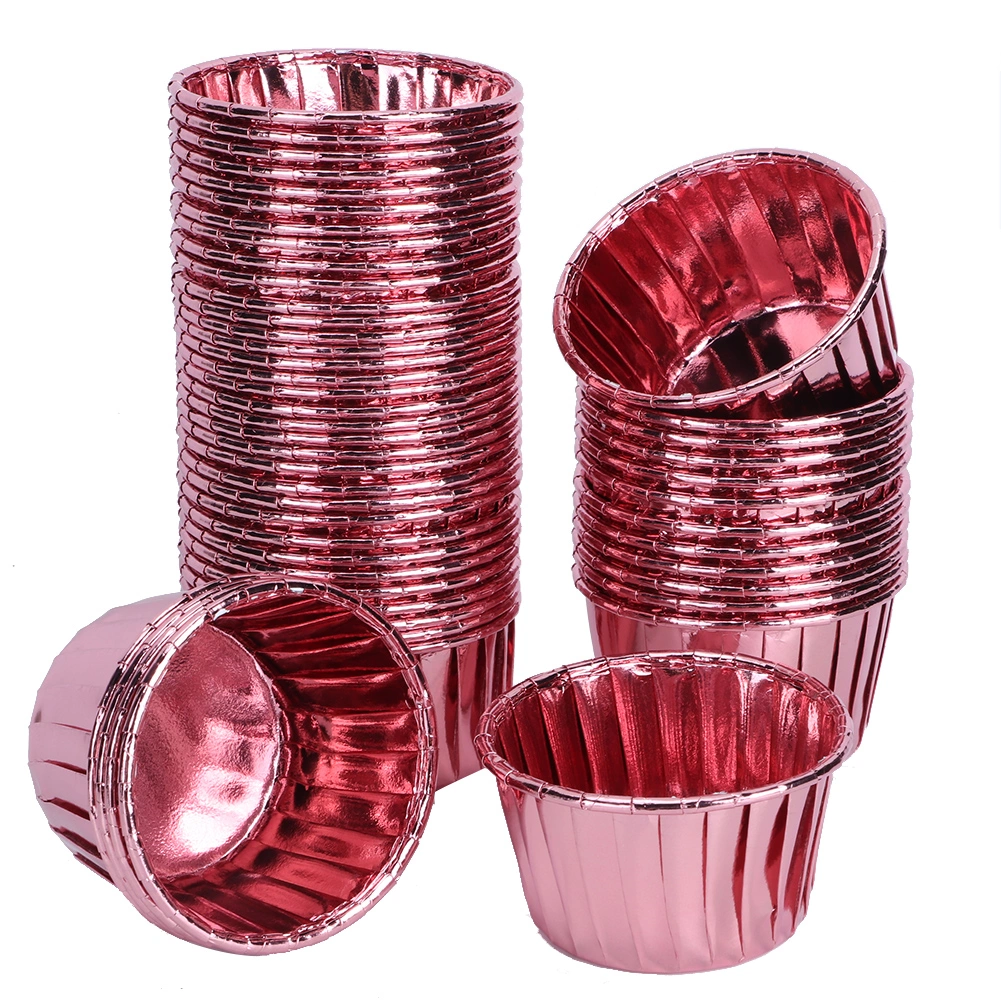 50Pcs Double-Sided Curled Paper Cup Heat Resistant Pastry Baking Cake Cups for Muffin Cake(Rose Gold )