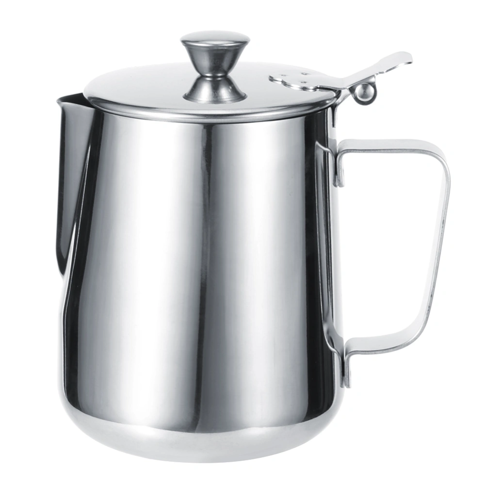 Stainless Steel Thicken Milk Frothing Cup Jug Coffee Pitcher Latte Art with Lid for Home Coffee600ML