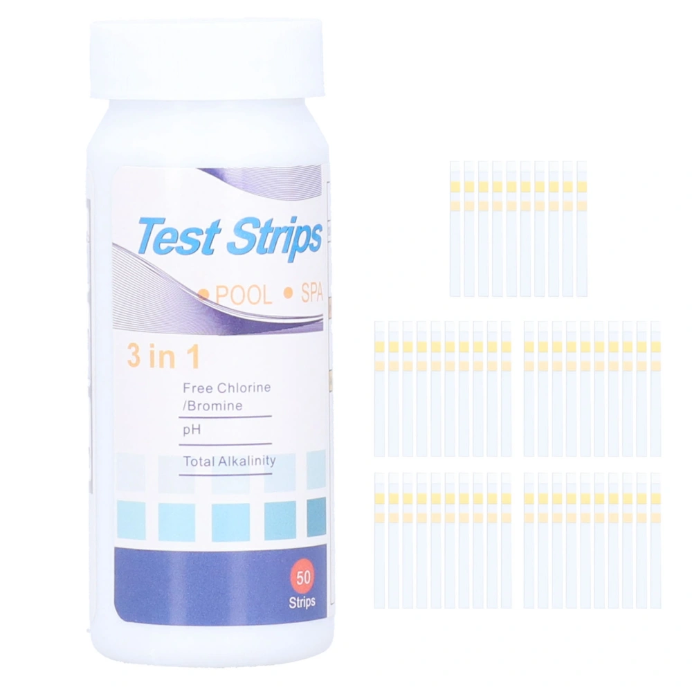 50 Counts 3 In 1 Spa Pool Water Test Strips Free Chlorine/Bromine PH Alkalinity Testing Paper