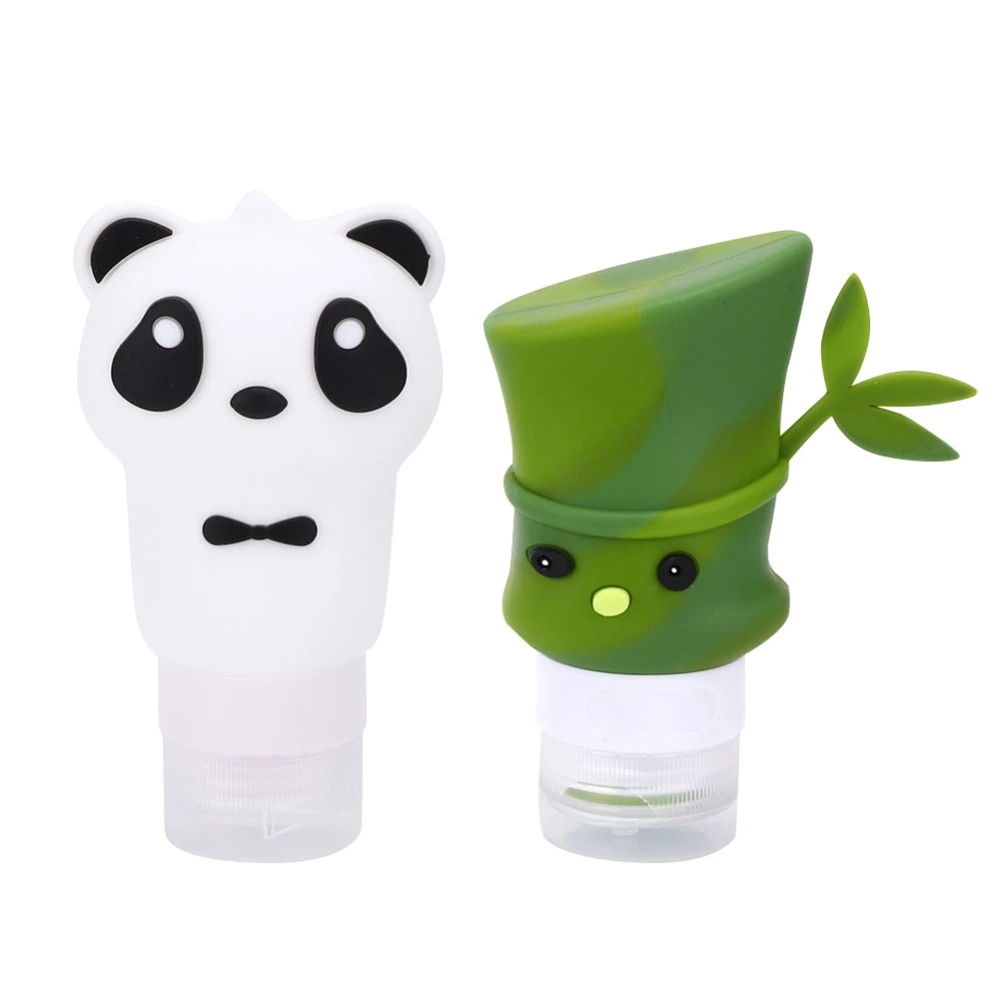 2Pcs Cartoon Panda Bamboo Shape Silicone Travel Squeeze Bottle Shampoo Lotion Cosmetic Containers for Business Trip