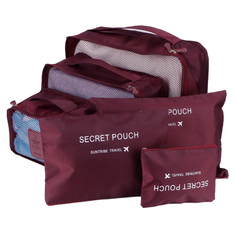 6Pcs/Set Storage Bag Clothing Sorting Bag Luggage Suitcase Packing Organizer for TravellingWine Red