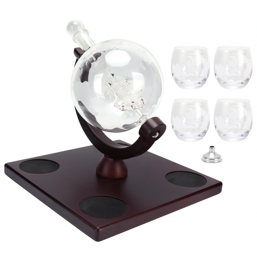 Whiskey Globe Decanter Set Wine Container with 4 Glasses Liquor Dispenser Gift for Men