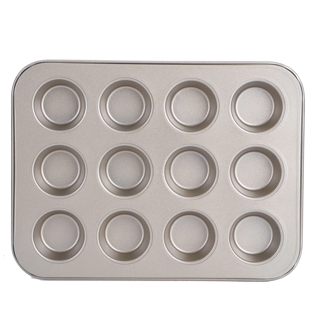 12 Cup Muffin Pan Cake Pans Non-Stick Round Cake Mold Home Kitchen Cook DIY Cooking Tools(Gold )