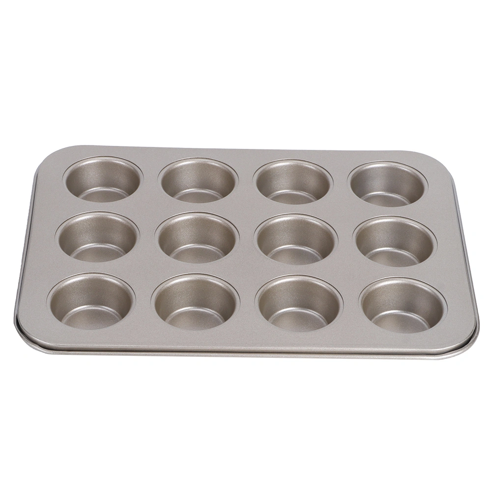 12 Cup Muffin Pan Cake Pans Non-Stick Round Cake Mold Home Kitchen Cook DIY Cooking Tools(Gold )