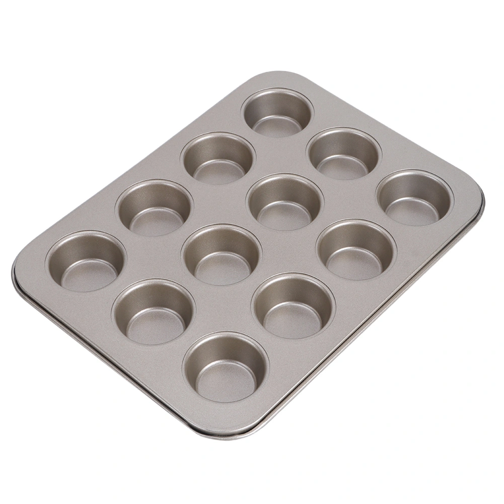 12 Cup Muffin Pan Cake Pans Non-Stick Round Cake Mold Home Kitchen Cook DIY Cooking Tools(Gold )