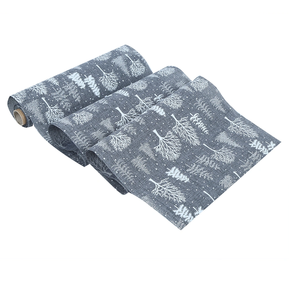 Household Christmas Polyester Printed Table Runner Cloth Home Party Banquets DecorationC Type Gray Christmas Tree