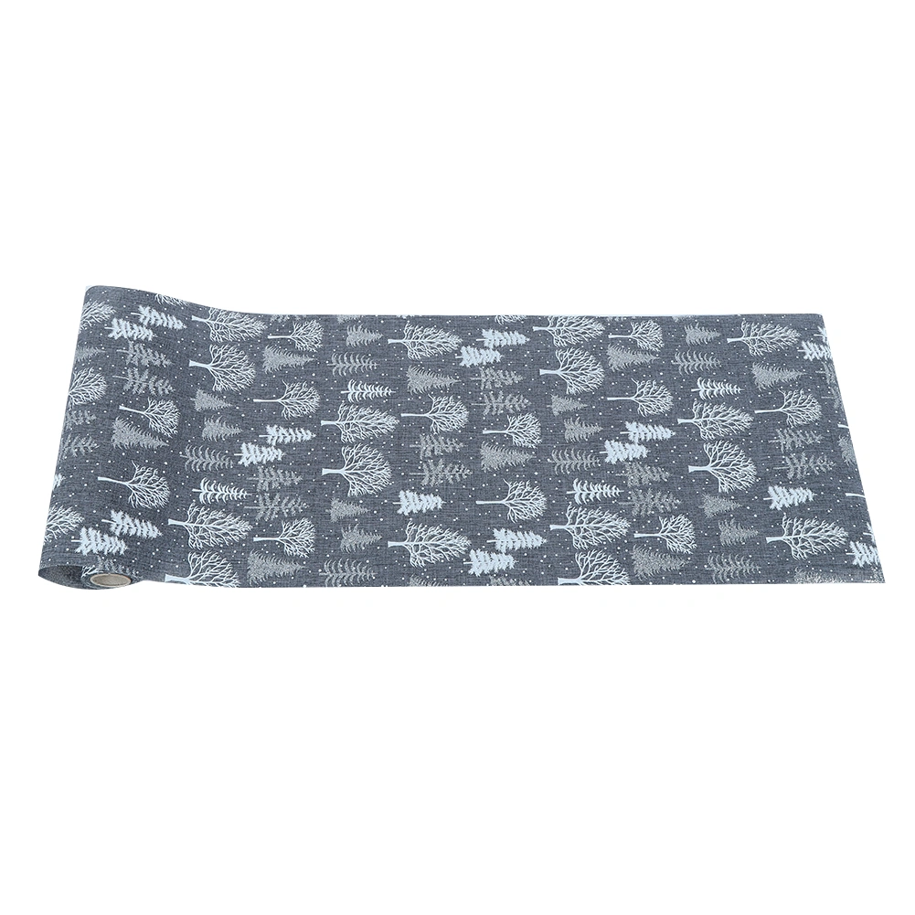Household Christmas Polyester Printed Table Runner Cloth Home Party Banquets DecorationC Type Gray Christmas Tree