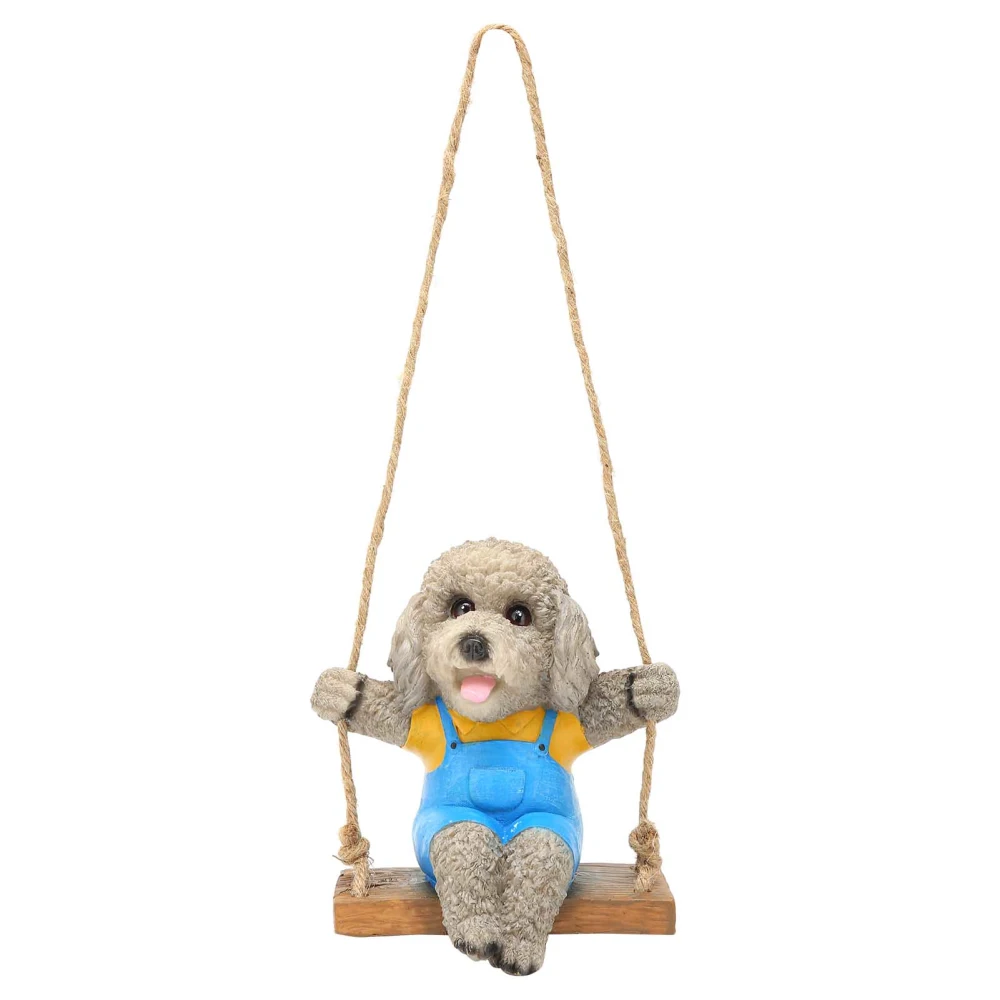 Swing Animal Hanging Teddy Dog Cartoon Garden Decoration Pendant Style Resin Statue CraftsGray