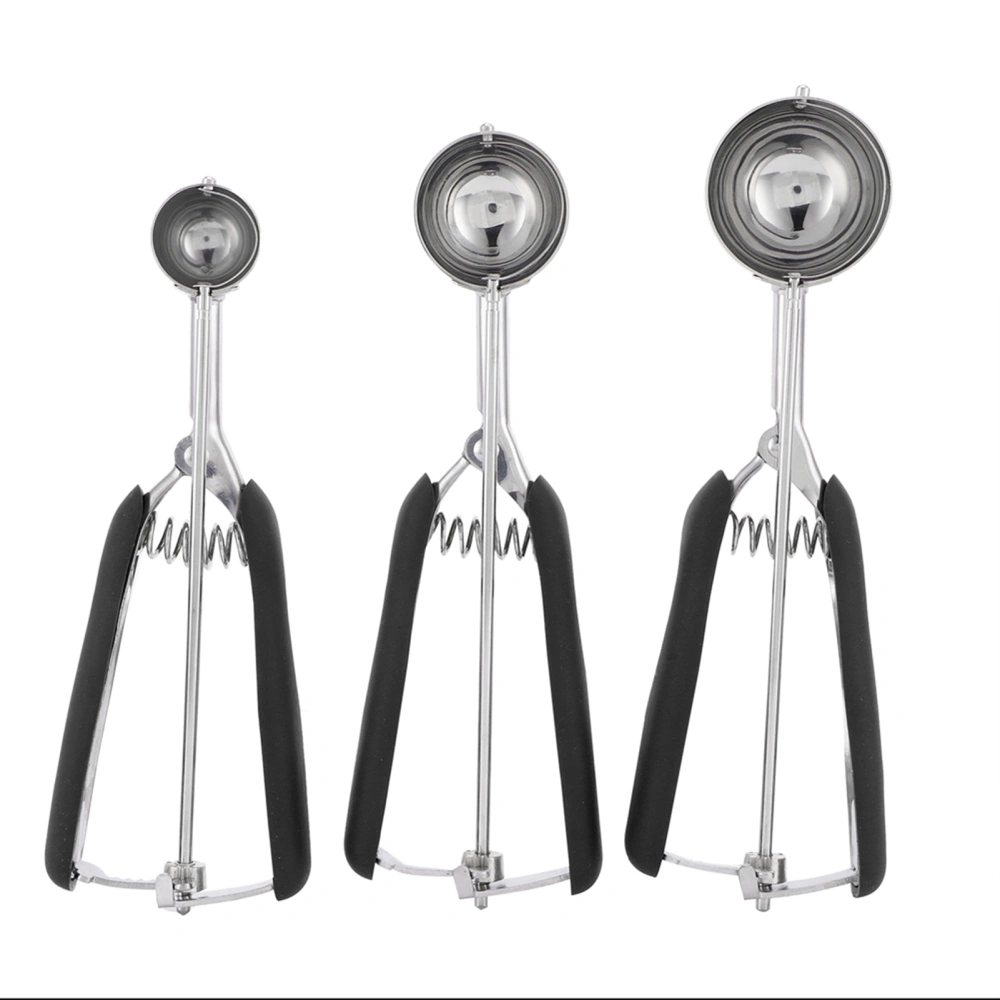 3PCS Ice Cream Scoop Cookies Scoop Set Stainless Steel Ice Cream Spoon Watermelon DiggerBlack