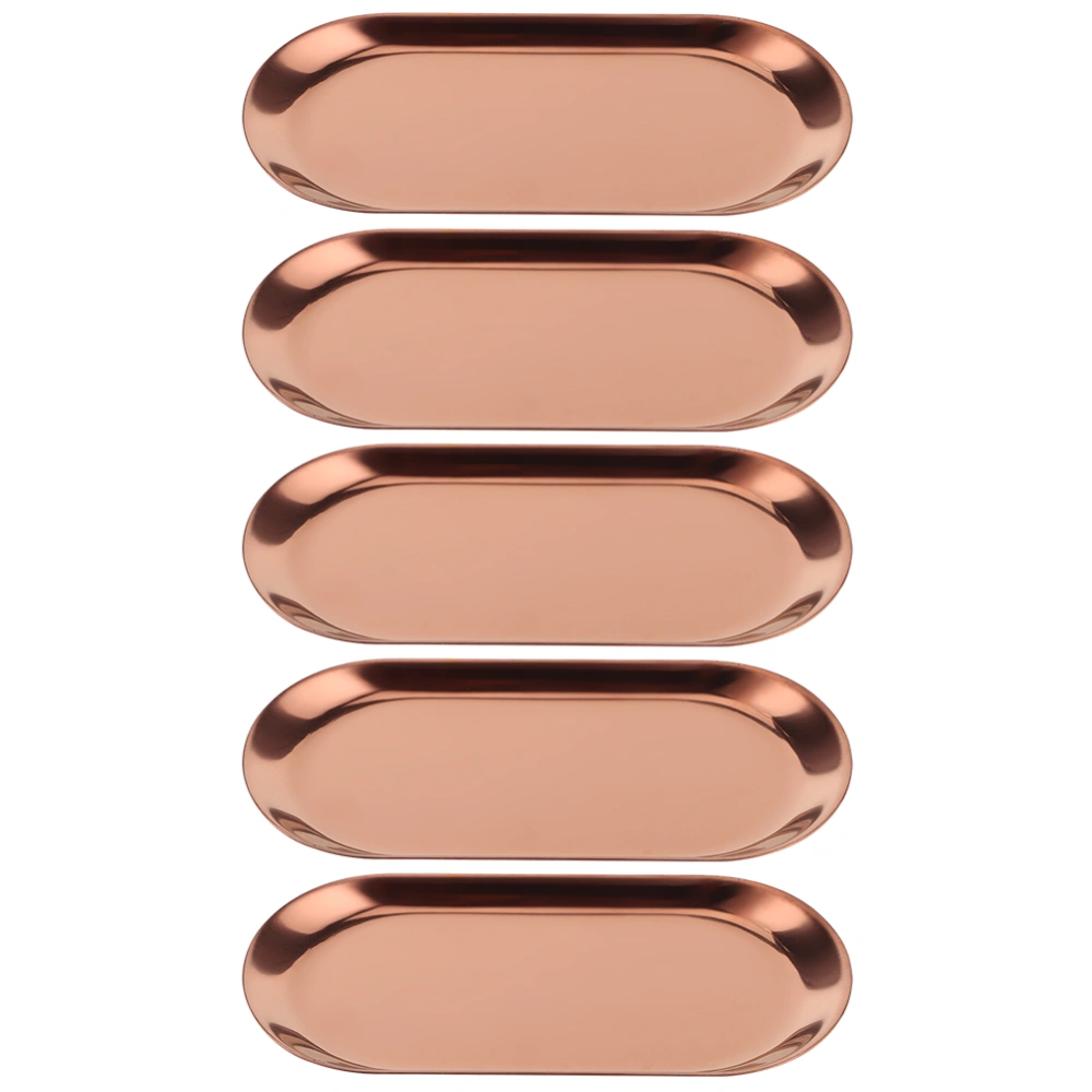 5pcs Stainless Steel Oval Shaped Towel Tray Cosmetics Jewelry Storage Tray Dish Plate OrganizerRose Gold