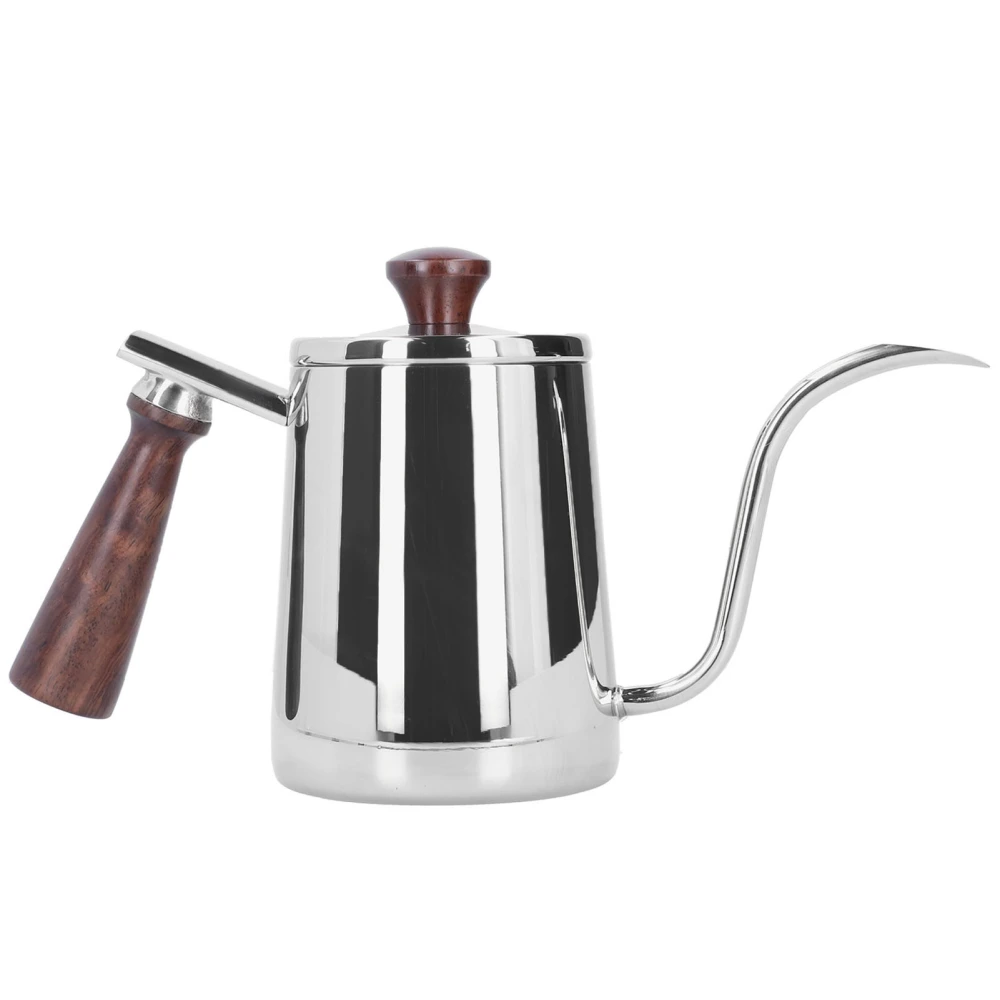 Portable Stainless Steel Coffee Pot with Wooden Handle Long Gooseneck Spout Cafe KettleSilver 700ml