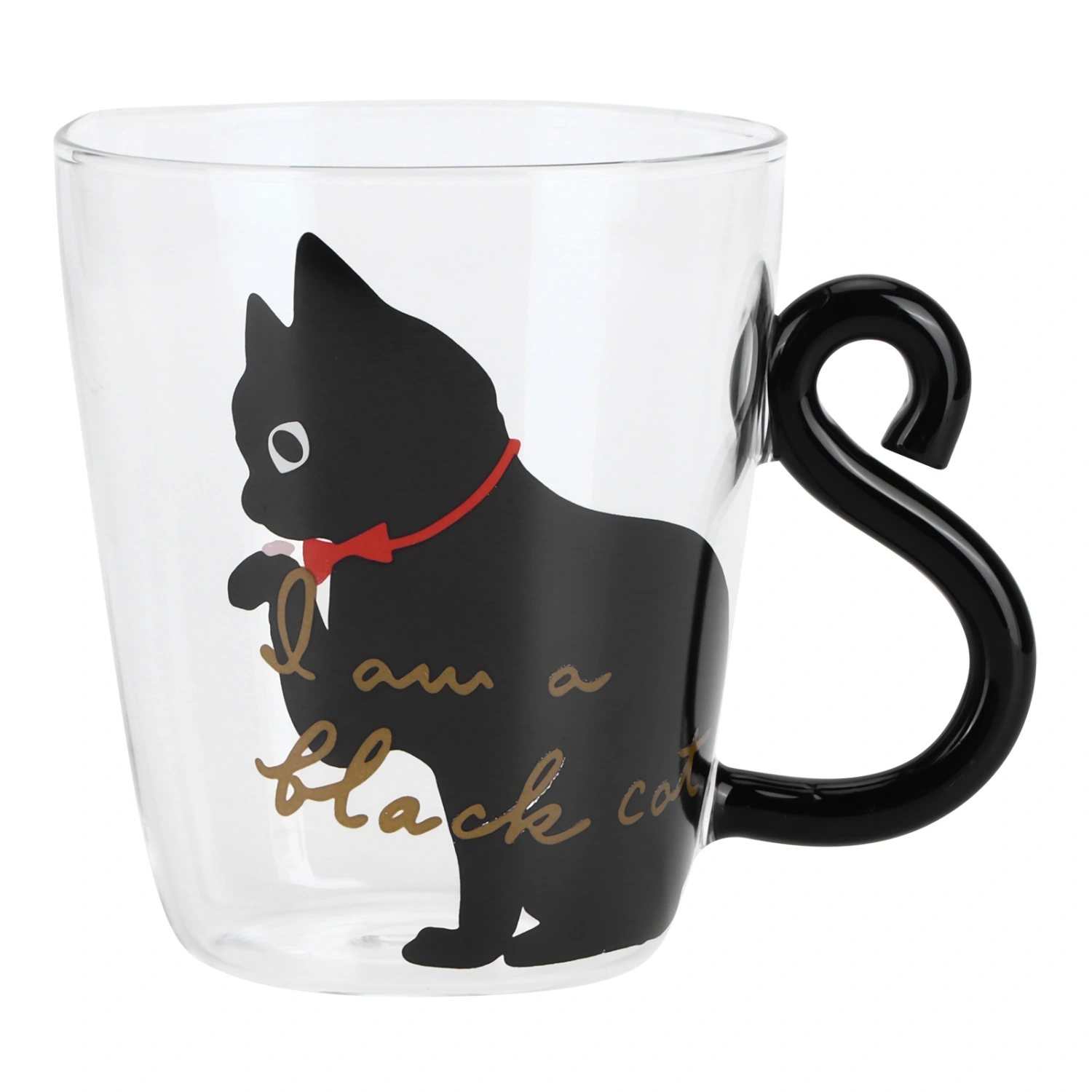 Cat Cup Coffee Milk Tea Water Glass Kids Bottle Transparent HeatResistant Reusable Mug(Black Cat )