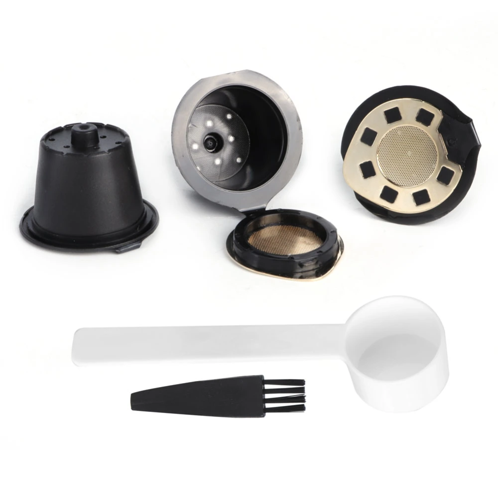 3Pcs Stainless Steel Coffee Capsule Filter Cup with Spoon Brush Accessories Fit for NESPRESSO