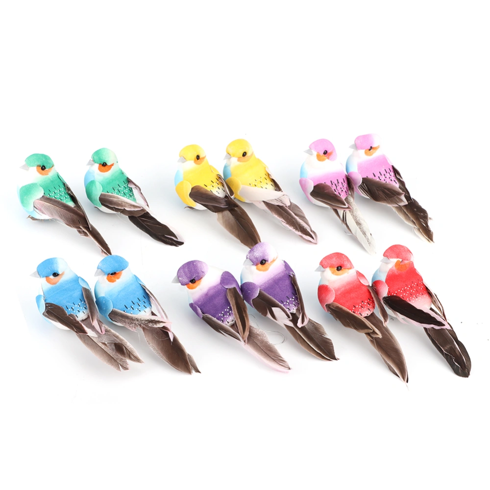 12Pcs Cute Artificial Feather Bird Colorful Simulation Foam Bird Plant Garden Decoration Craft