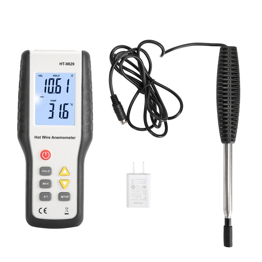 HT9829 Hot Wire Thermal Anemometer for Wind Temperature Air Volume Wind Speed Testing US Plug 100-240V